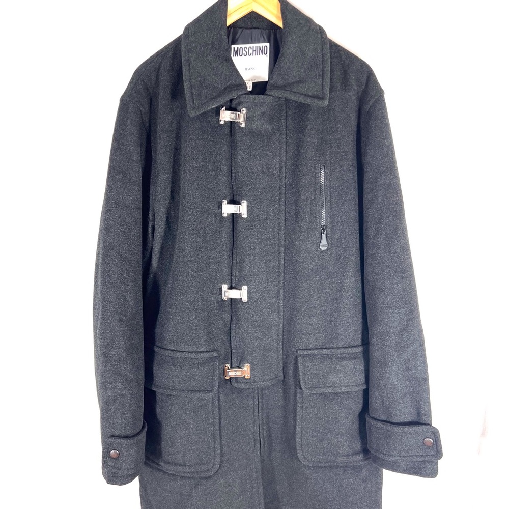 MOSCHINO Gray Wool Men's Trench Coat Made in Italy Marked as 38US